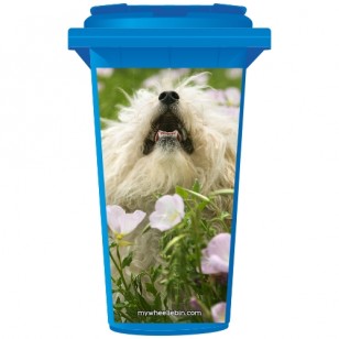 Fluffy White Dog In A Field Wheelie Bin Sticker Panel